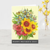 ヴィンテージカラフルスタイル花母のデイカード カード (黄色い花)