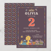 ヴィンテージカラフルセサミストリートキャラクター誕生日 招待状 (正面/裏面)