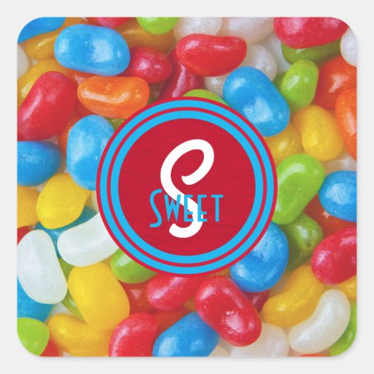 ヴィンテージカラフルゼリー豆の瓶モノグラム スクエアシール (正面)