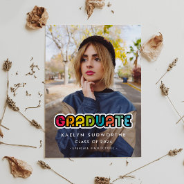 ヴィンテージカラフルタイポグラフィの卒業写真 案内状