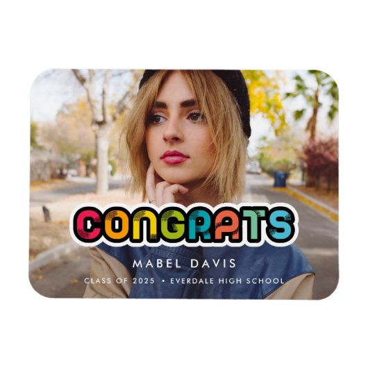 ヴィンテージカラフルタイポグラフィ写真の卒業 マグネット (横)