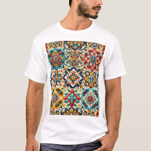 ヴィンテージカラフルタイルパターン Tシャツ