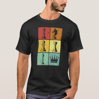 ヴィンテージカラフルチェスの駒チェスマスター愛 Tシャツ