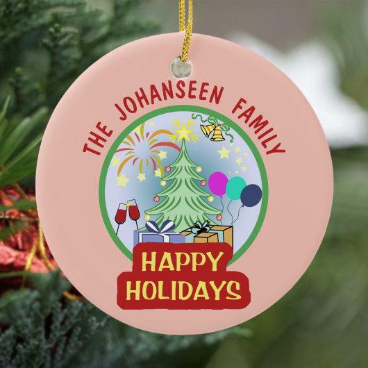 ヴィンテージカラフルハッピーホリデーズクリスマスツリー セラミックオーナメント