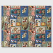 ヴィンテージカラフルハロウィーンカードコラージュ ラッピングペーパー (フラット)