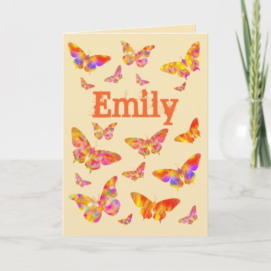 ヴィンテージカラフルバタフライアートエミリー名 シーズンカード (正面)