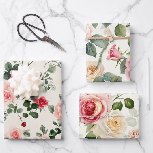 ヴィンテージカラフルバラ母の日 ラッピングペーパーシート (正面)