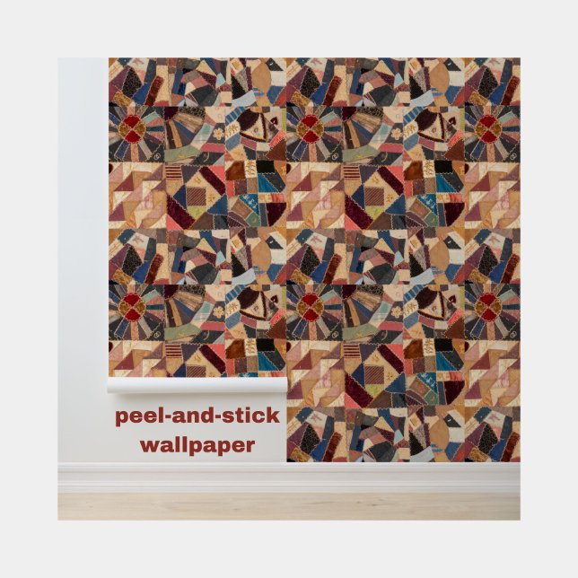 ヴィンテージカラフルパッチワーク素朴キルト 壁紙 (Colorful vintage patchwork crazy quilt pattern wallpaper to add personality to your space!)