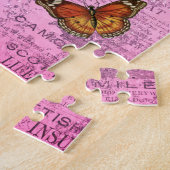 ヴィンテージカラフルピンク&イエローローズ&蝶 ジグソーパズル (側面)