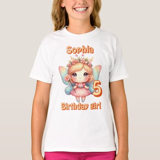 ヴィンテージカラフルフェアリー蝶の誕生日 Tシャツ (正面)