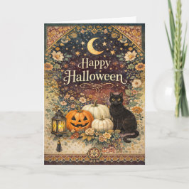 ヴィンテージカラフルフラワーフォークアートハロウィン カード