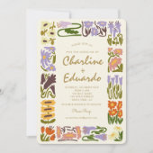 ヴィンテージカラフルフラワーレトロ結婚ズ 招待状 (正面)