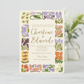 ヴィンテージカラフルフラワーレトロ結婚ズ 招待状 (スタンド正面)