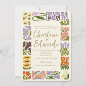 ヴィンテージカラフルフラワーレトロ結婚ズ 招待状 (正面)