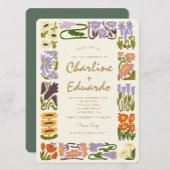 ヴィンテージカラフルフラワーレトロ結婚ズ 招待状