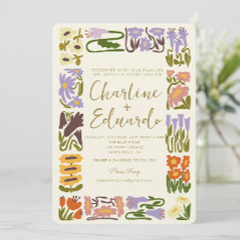 ヴィンテージカラフルフラワーレトロ結婚ズ 招待状