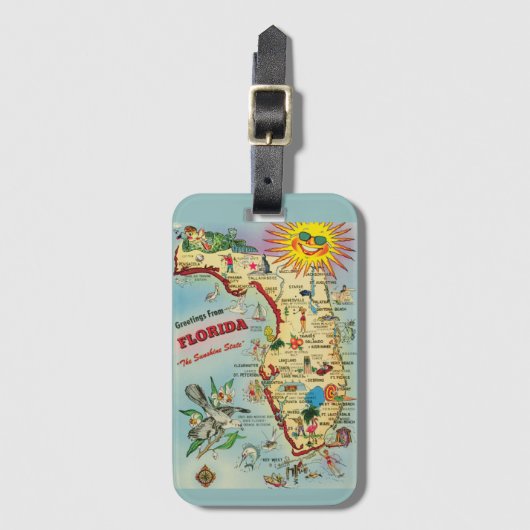 ヴィンテージカラフルフロリダの地図 ラゲッジタグ (正面縦)