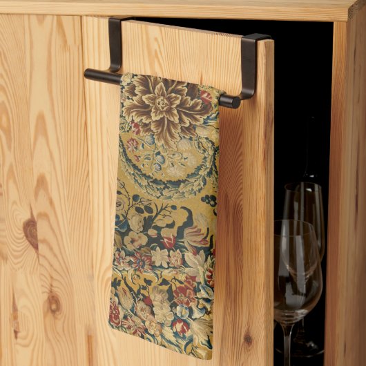 ヴィンテージカラフルフローラカーペットパターン キッチンタオル (三つ折り)