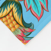 ヴィンテージカラフルフローラペイズリーオンブルー フリースブランケット (角)