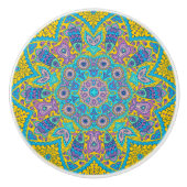 ヴィンテージカラフルフローラレース幾何オーナメント3 セラミックノブ (正面)