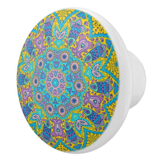 ヴィンテージカラフルフローラレース幾何オーナメント3 セラミックノブ (右)