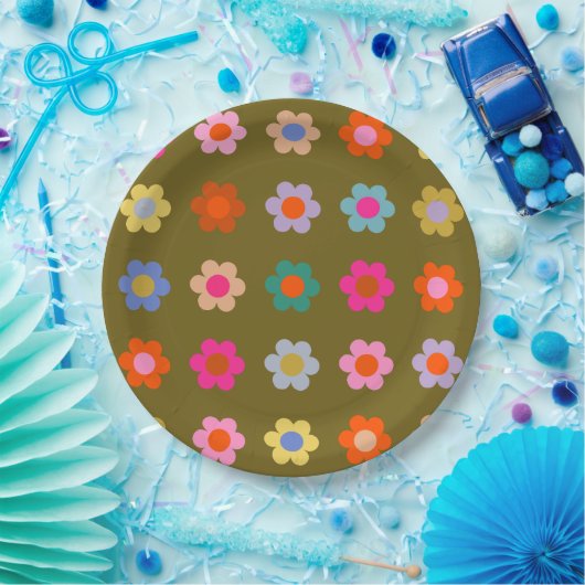 ヴィンテージカラフルフローラ抽象芸術レトロ花 ペーパープレート (パーティー)