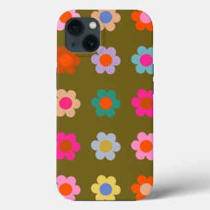 ヴィンテージカラフルフローラ抽象芸術レトロ花 iPhone 13ケース