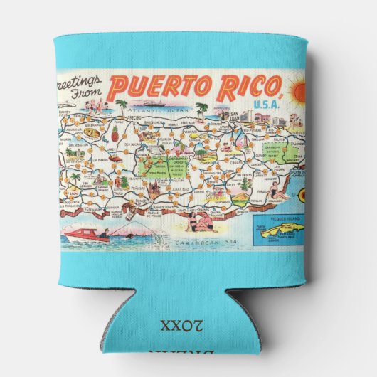 ヴィンテージカラフルプエルトリコの地図 缶クーラー (裏面)