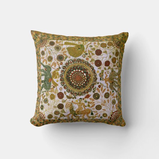 ヴィンテージカラフルベ素晴らしンガリ象パターン クッション (正面)