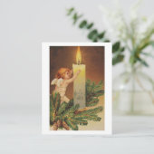 ヴィンテージカラフルホワイトクリスマスエンジェルカード シーズンポストカード (スタンド正面)