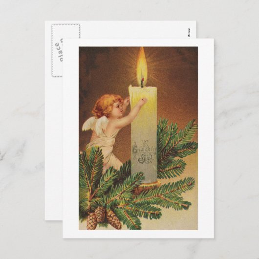 ヴィンテージカラフルホワイトクリスマスエンジェルカード シーズンポストカード (正面/裏面)