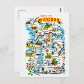 ヴィンテージカラフルミシガン地図はがき ポストカード (正面/裏面)