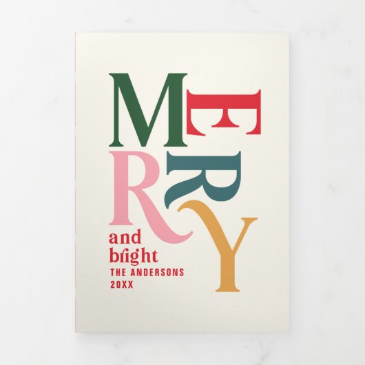 ヴィンテージカラフルメリーのクリスマス写真 三つ折りクリスマスカード (カバー)