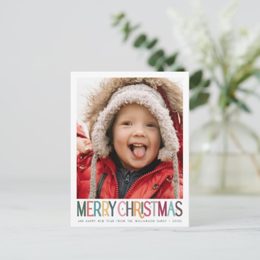 ヴィンテージカラフルメリークリスマスかわいい星の写真 シーズンポストカード (スタンド正面)