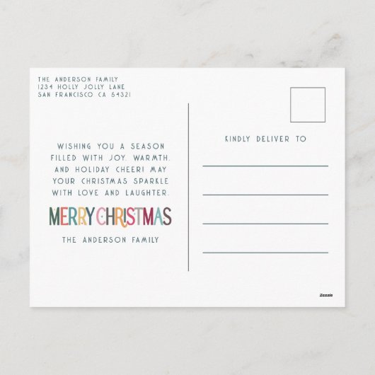 ヴィンテージカラフルメリークリスマスかわいい星の写真 シーズンポストカード (裏面)