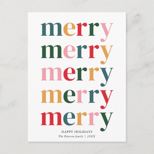 ヴィンテージカラフルメリークリスマスモダンミニマル シーズンポストカード (正面)