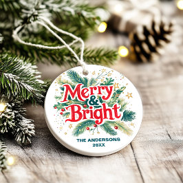 ヴィンテージカラフルメリークリスマス家族の写真 セラミックオーナメント