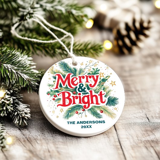 ヴィンテージカラフルメリークリスマス家族の写真 セラミックオーナメント