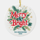 ヴィンテージカラフルメリークリスマス家族の写真 セラミックオーナメント (正面)