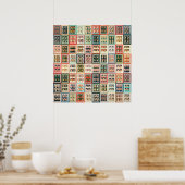 ヴィンテージカラフルヨーロッパ色ポートレートグリッド ポスター (キッチン)