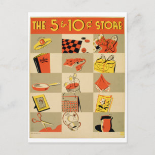 ヴィンテージカラフルリテール5とDime Store WPA ポストカード