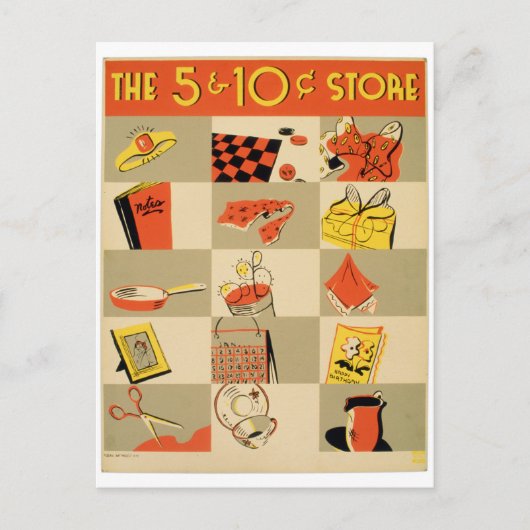 ヴィンテージカラフルリテール5とDime Store WPA ポストカード (正面)