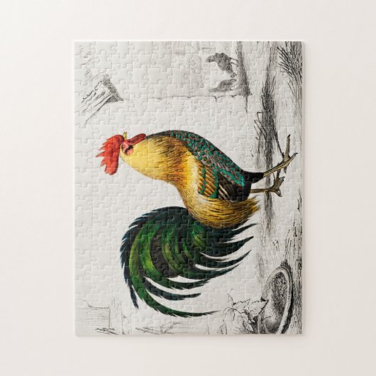 ヴィンテージカラフルルースターイラストレーションアート ジグソーパズル (縦)