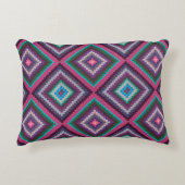ヴィンテージカラフルレトロキルトパターンボホシック アクセントクッション (正面)