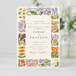 ヴィンテージカラフルレトロ結婚フローラ 招待状