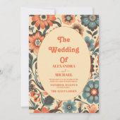 ヴィンテージカラフルレトロ結婚フローラ 招待状 (正面)