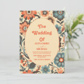 ヴィンテージカラフルレトロ結婚フローラ 招待状 (スタンド正面)