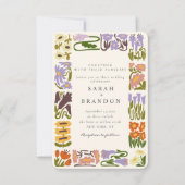 ヴィンテージカラフルレトロ結婚フローラ 招待状 (正面)