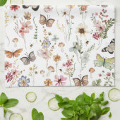 ヴィンテージカラフルワイルドフラワーズバタフライボタニカル キッチンタオル (折り畳み)