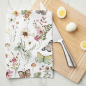 ヴィンテージカラフルワイルドフラワーズバタフライボタニカル キッチンタオル (四つ折り)